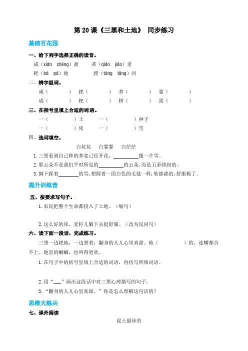 2020-2021年部编版小学语文六年级上册《三黑和土地》同步练习 (含答案).doc