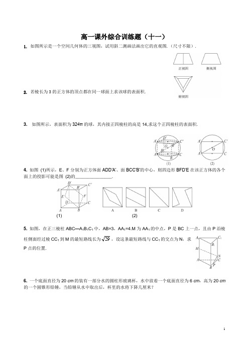 2012届华师一附中高一下学期课外综合训练题(十一)---空间几何体