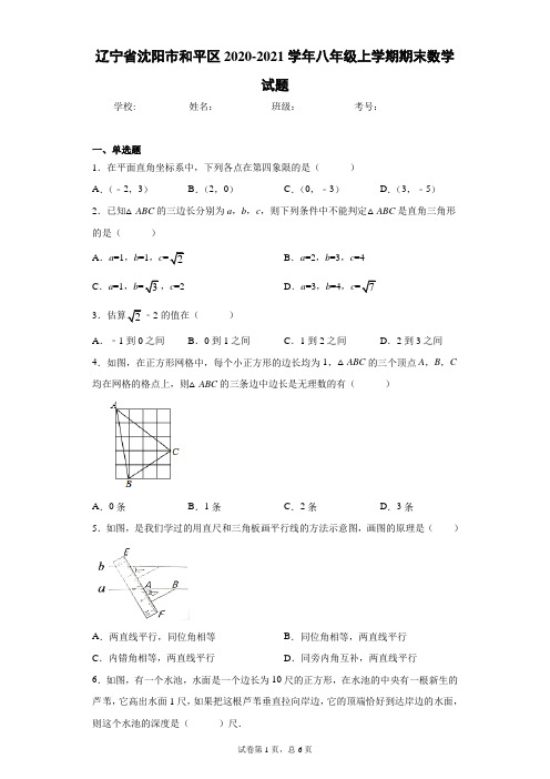 辽宁省沈阳市和平区2020-2021学年八年级上学期期末数学试题及参考答案