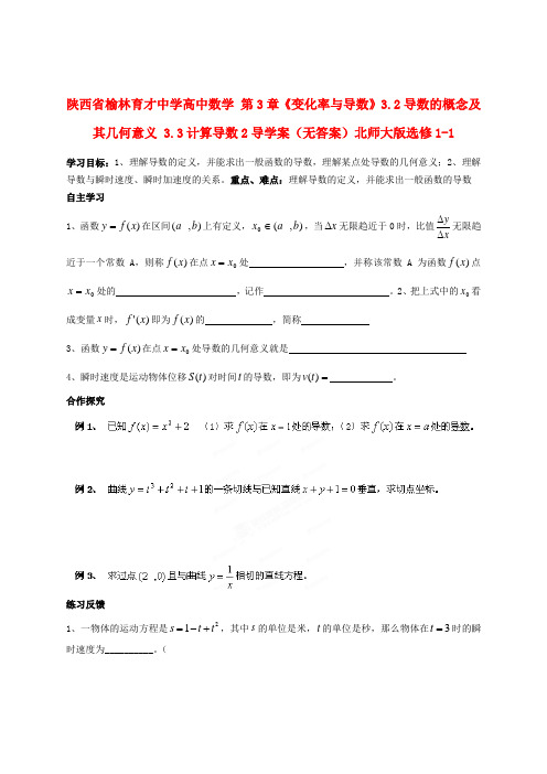 陕西省榆林育才中学高中数学 第3章《变化率与导数》3.2导数的概念及其几何意义 3.3计算导数2