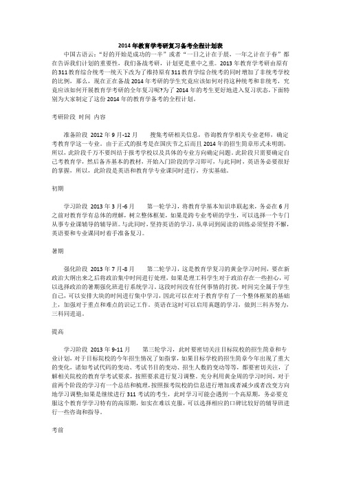 2014年教育学考研复习备考全程计划表