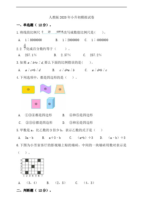 人教版2020年小升初模拟试卷(含答案)5