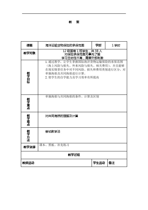 最新整理、国贸保险教案：海洋运输货物保险的承保范围(商贸与旅游类国际商务)