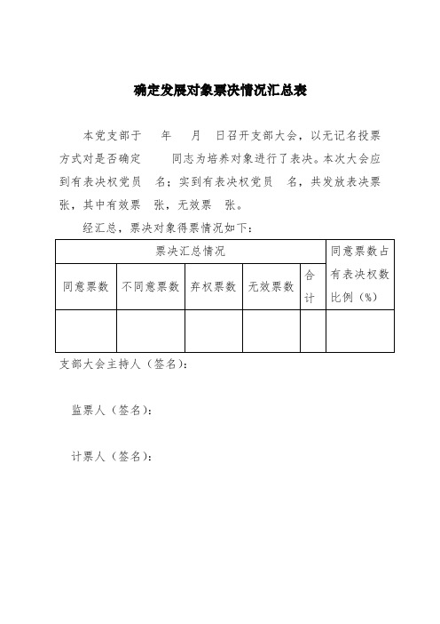 入党积极分子票决情况汇总表和表决票