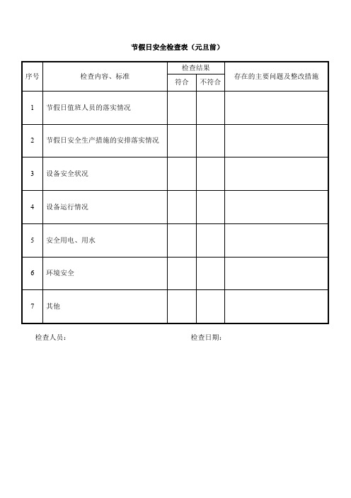 节假日前安全检查表