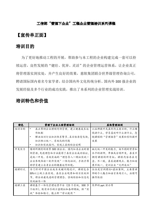 工信部管理下企业工程企业管理培训系列课程