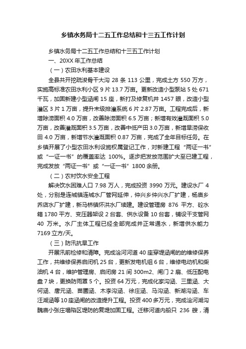 乡镇水务局十二五工作总结和十三五工作计划