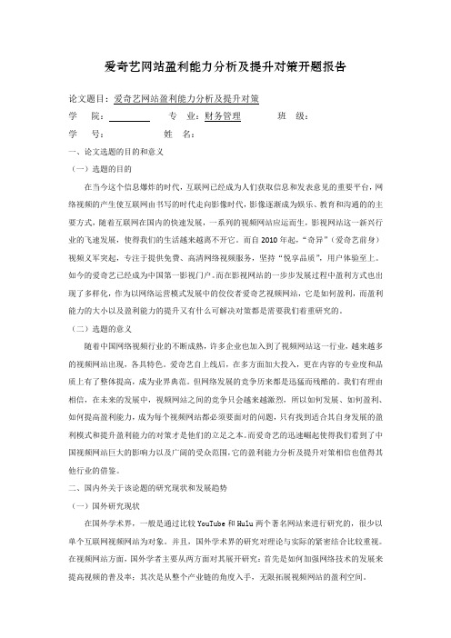 爱奇艺网站盈利能力分析及提升对策开题报告