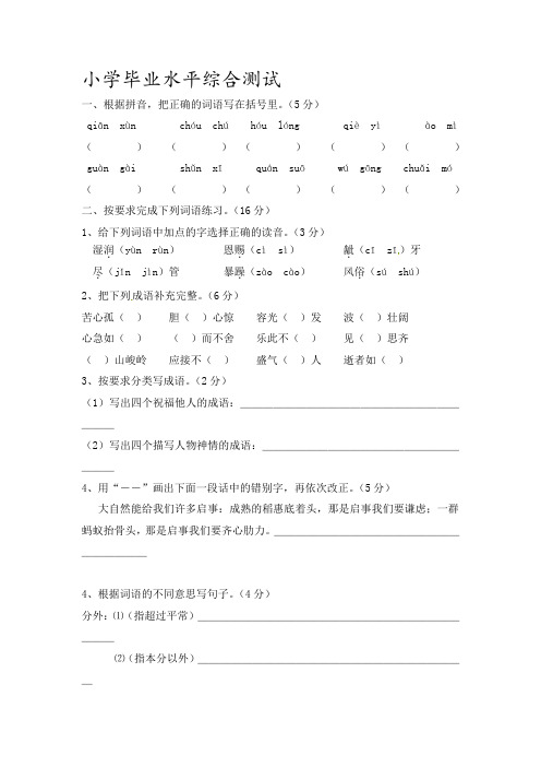 最新配套2019-2020年江苏省六年级下册语文期末测试题 (8)