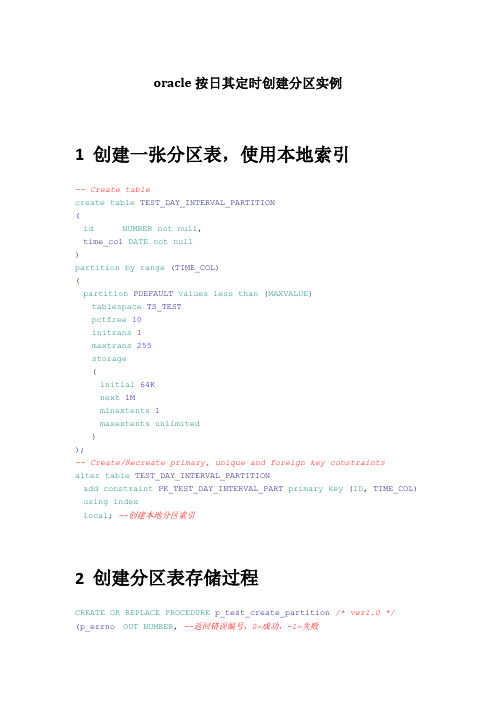 oracle按日期定时创建分区实例