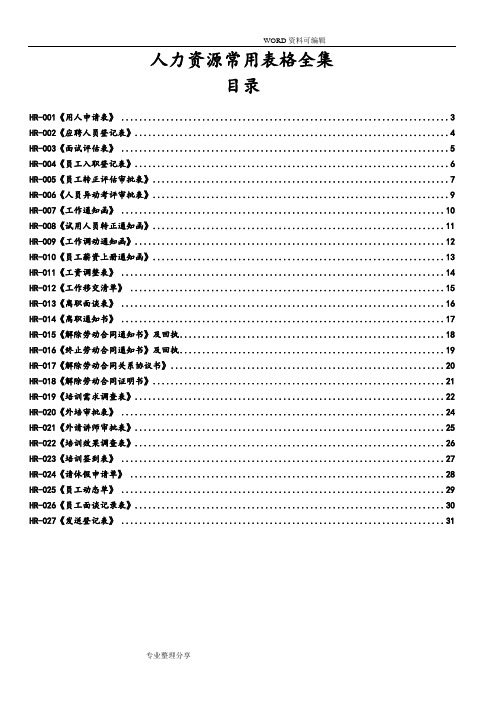 人事部常用表格全集