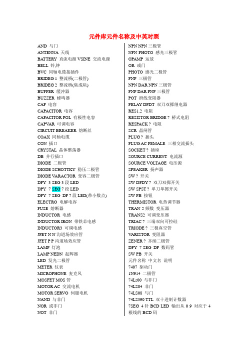PROTEUS元件名称中英对照