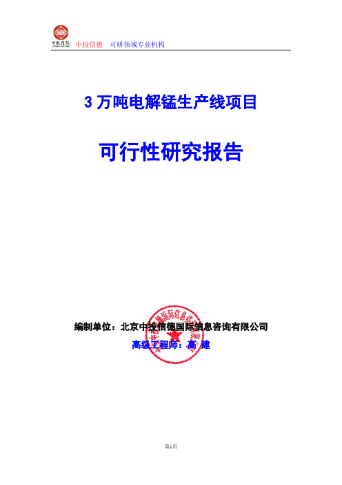 3万吨电解锰生产线项目可行性研究报告编制格式说明(模板型word)