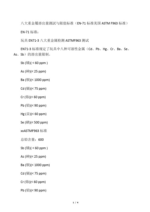 八大重金属溶出量测试与限值标准