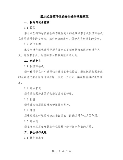 潜水式反循环钻机安全操作规程模版