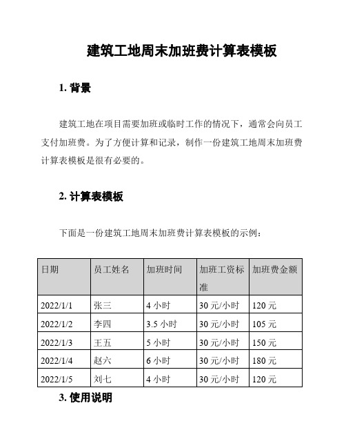 建筑工地周末加班费计算表模板