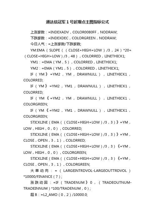 通达信冠军1号起爆点主图指标公式