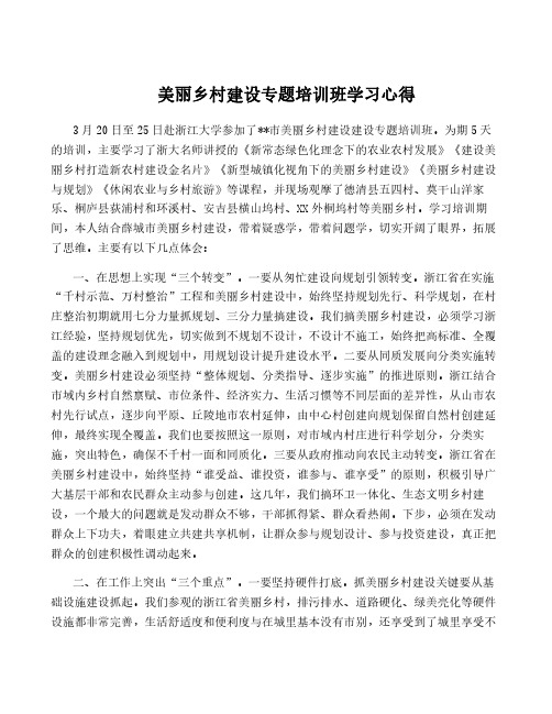 美丽乡村建设专题培训班学习心得