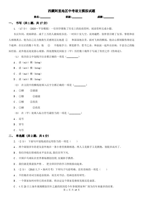西藏阿里地区中考语文模拟试题