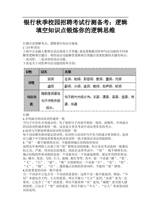 银行秋季校园招聘考试行测备考：逻辑填空知识点锻炼你的逻辑思维