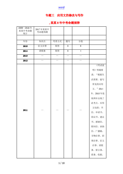 (河北专版)中考语文总复习 第三编 口语交际与综合性学习 专题三 应用文的修改与写-人教版初中九年级