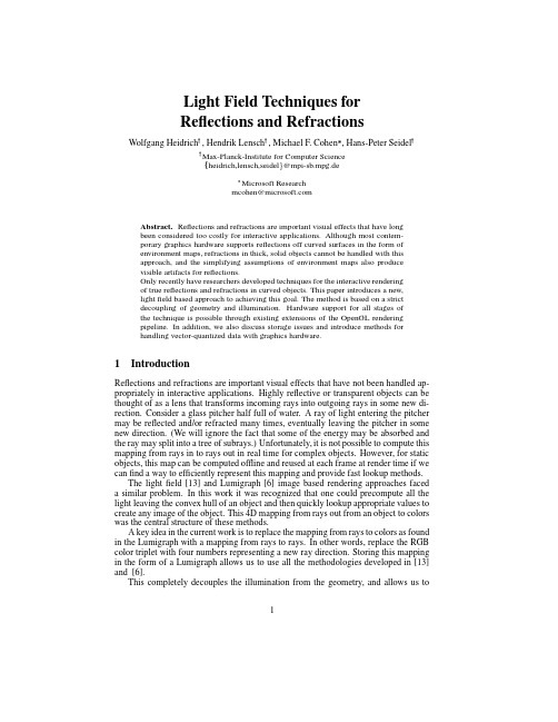 Light field techniques for reflections and refractions