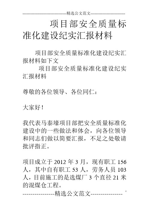 项目部安全质量标准化建设纪实汇报材料