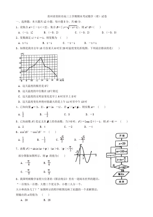 贵州省贵阳市高三上学期期末考试数学(理)试卷有答案