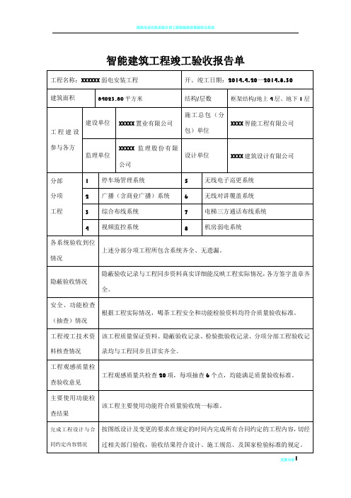 智能建筑工程竣工验收报告单