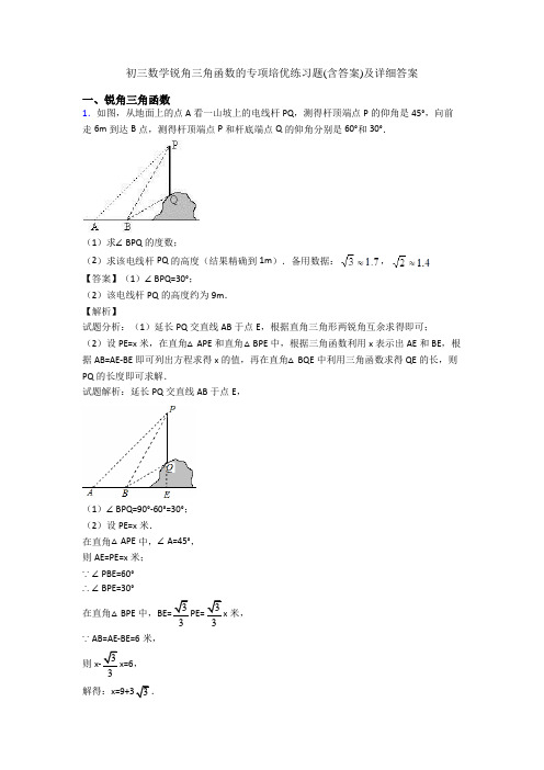 初三数学锐角三角函数的专项培优练习题(含答案)及详细答案