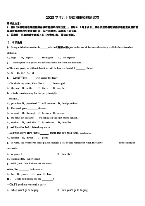 天津市武清区名校2023学年九年级英语第一学期期末综合测试试题含解析