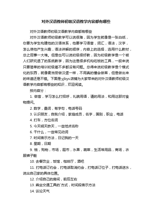 对外汉语教师初级汉语教学内容都有哪些