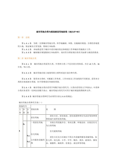 城市用地分类与规划建设用地标准