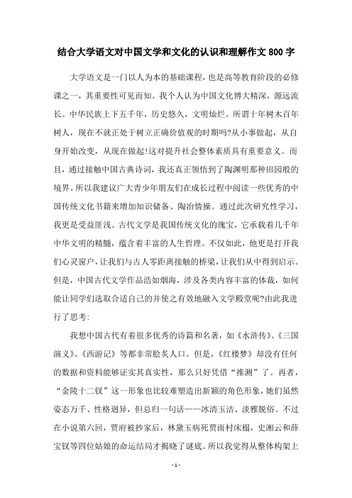 结合大学语文对中国文学和文化的认识和理解作文800字