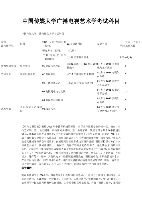 中国传媒大学广播电视艺术学研究生考试科目