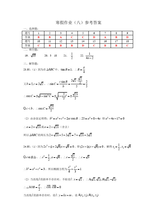 寒假作业(八)参考答案