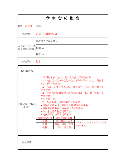 记录一天的食物实验报告单