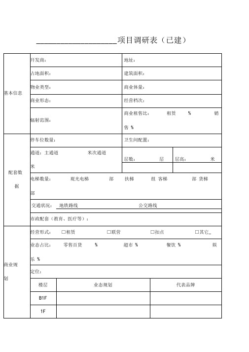 商业地产项目场调研表模版