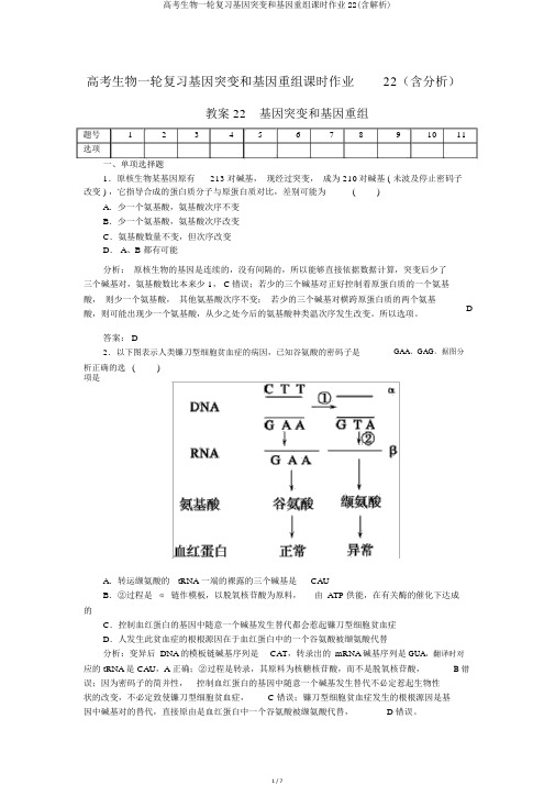 高考生物一轮复习基因突变和基因重组课时作业22(含解析)