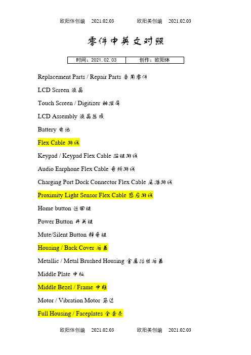 常见手机零配件及电子产品中英文对照之欧阳体创编