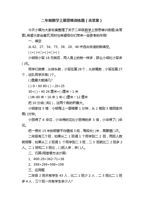 二年级数学上册思维训练题（含答案）