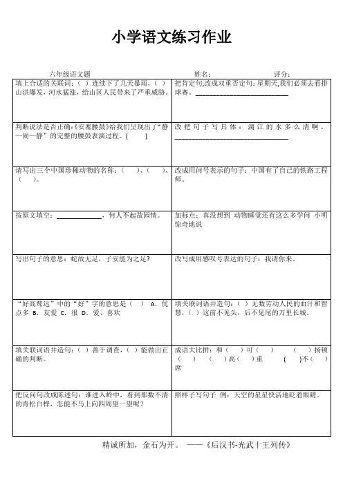 小学六年级语文课堂延伸练习II (9)