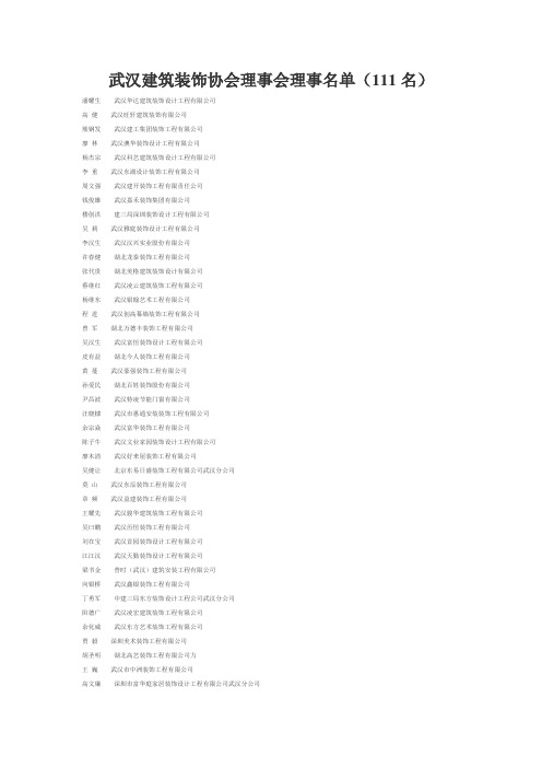 武汉建筑装饰协会理事会理事名单