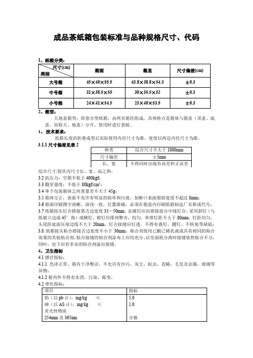 成品茶纸箱包装标准与品种规格尺寸、代码