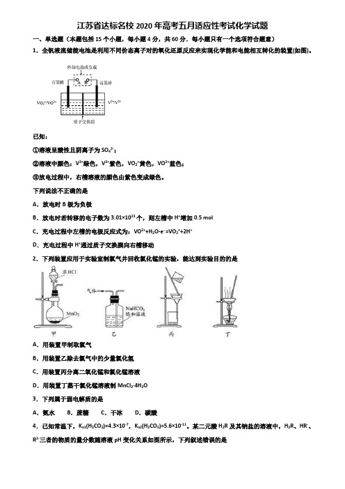 江苏省达标名校2020年高考五月适应性考试化学试题含解析