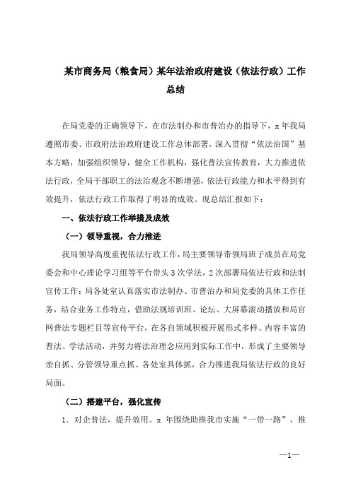 某市商务局(粮食局)某年法治政府建设(依法行政)工作总结(最新)