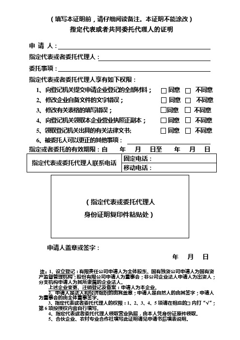 指定代表或者共同委托代理人的证明