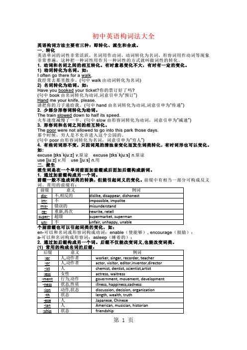 初中英语构词法大全-word文档