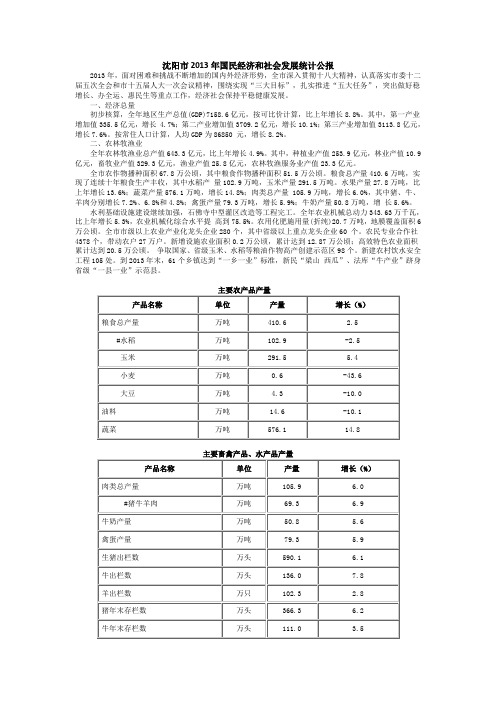 沈阳市2013年国民经济和社会发展统计公报