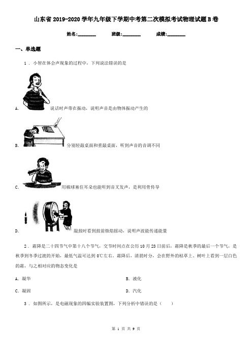 山东省2019-2020学年九年级下学期中考第二次模拟考试物理试题B卷